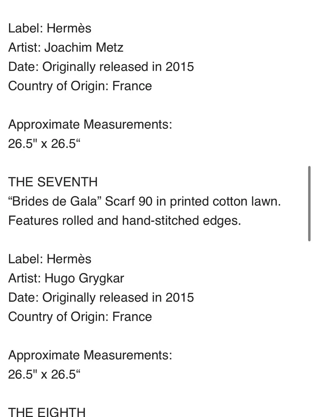 New Hermes Cotton Scarves- Multi Color, Cotton, 26inx26in ( price for 1 scarf!!)